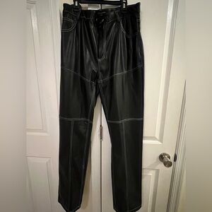 Faux leather white stitch straight leg pants